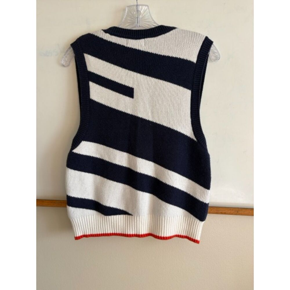 Maeve Anthropologie Women's Sweater Vest Navy Cream Abstract Knit size M - Picture 2 of 7